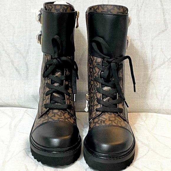 DKNY Bart Logo Brown Combat Boots NIB - Picture 2 of 4
